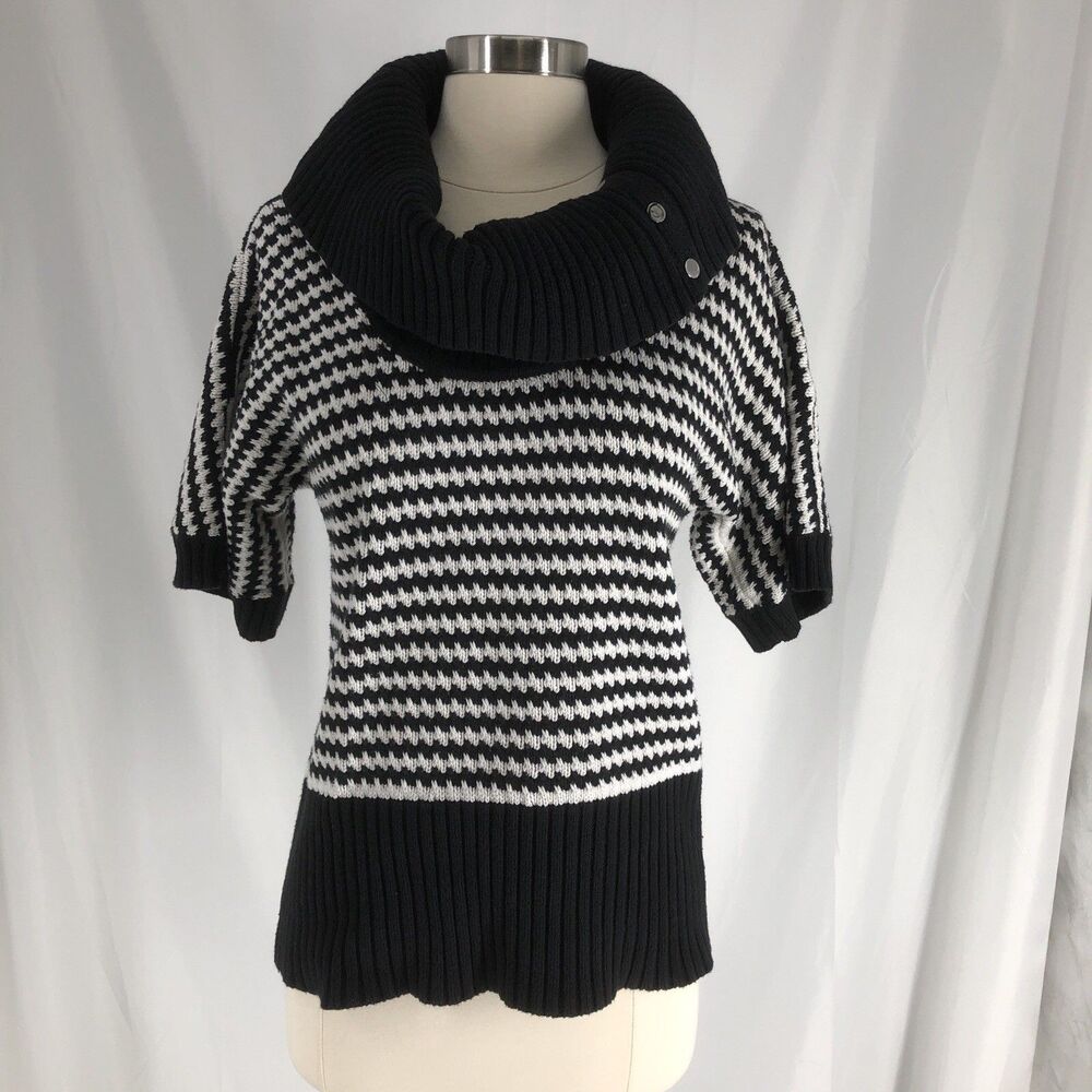 White House|Black Market Women’s Black/White Cowl Neck Sweater Size XS Short Slv